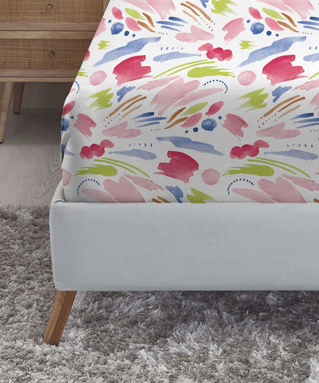Soft Comfort King Fitted Bedsheet Set, Sweet Temptation|210 TC Cotton|2 Pillow Covers