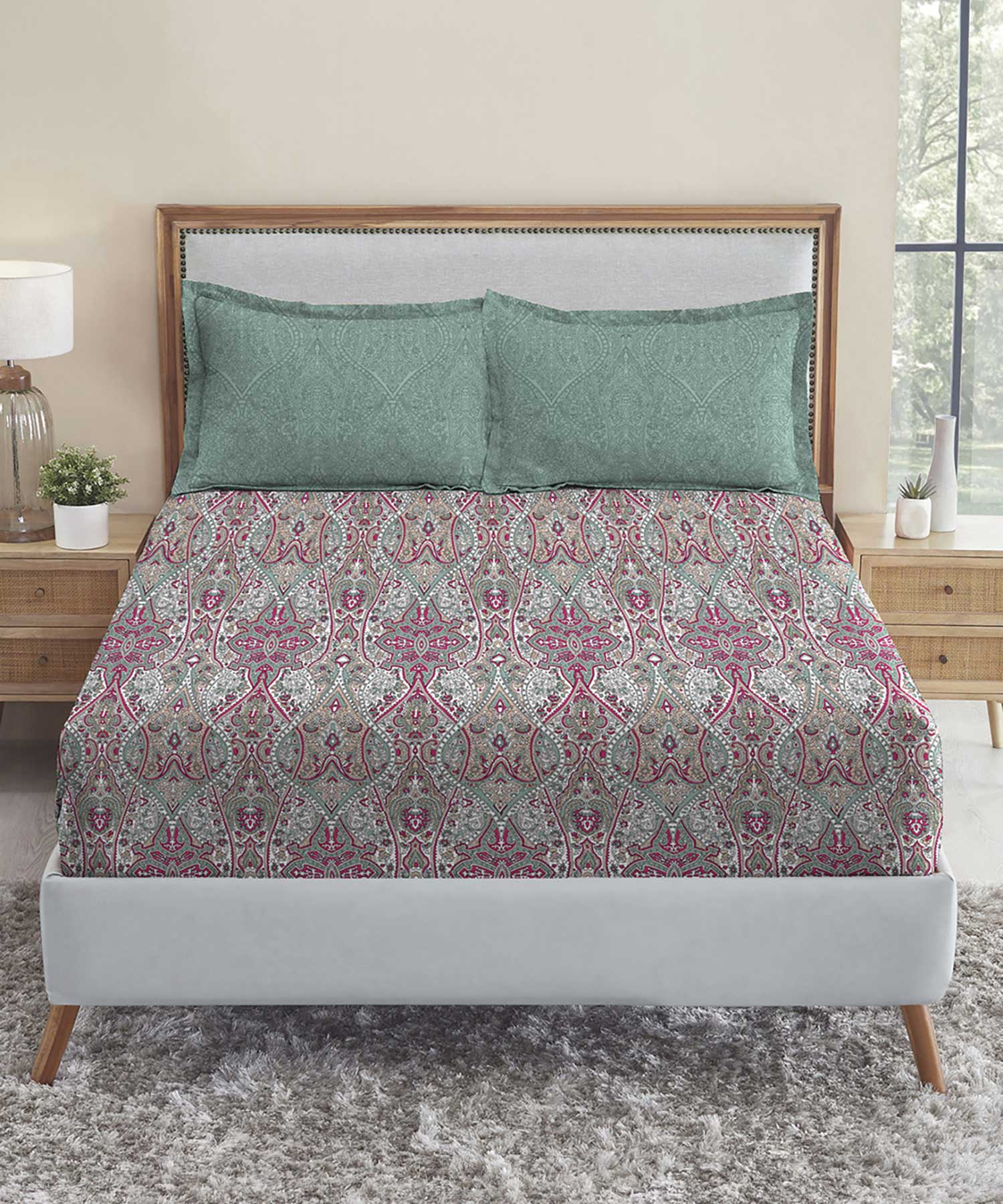 Soft Comfort King Fitted Bedsheet Set, Victoria|210TC Cotton|2 Pillow Covers
