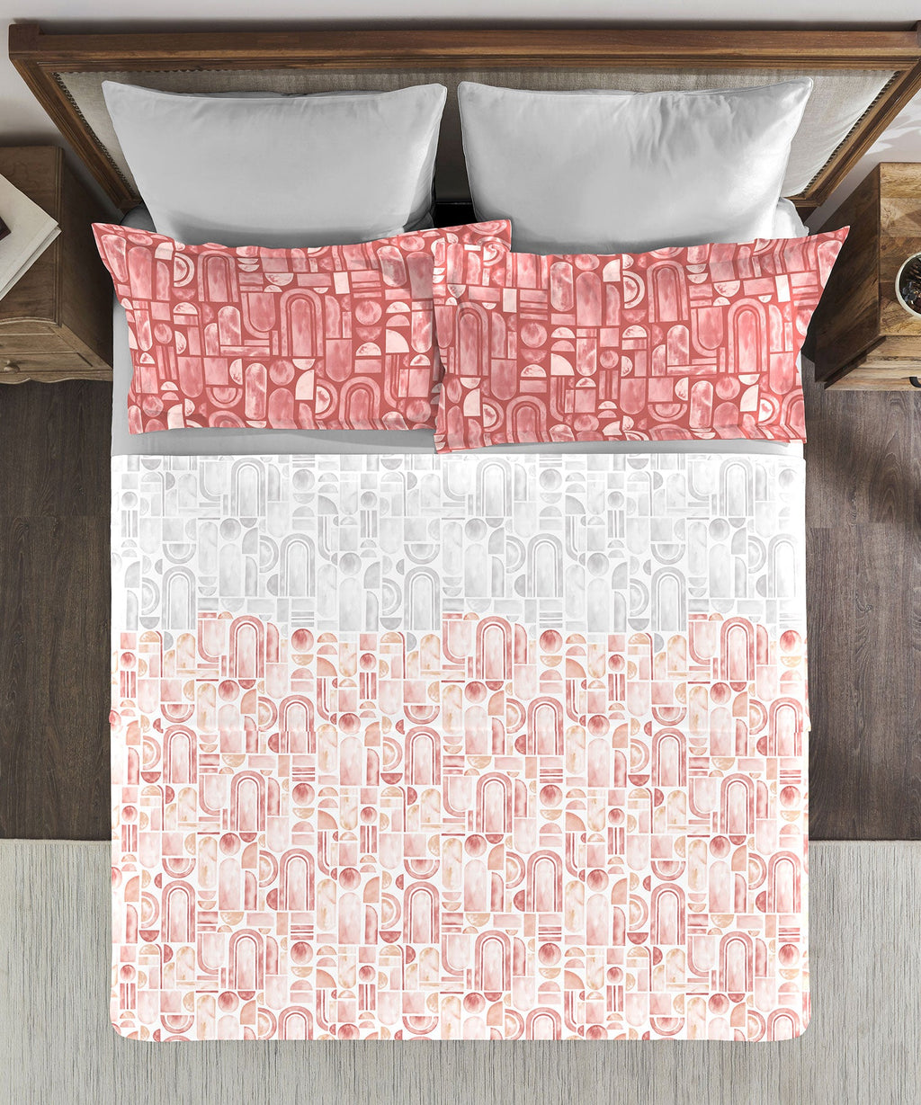 Classic King Bedsheet Set, Coraline Peach|200 TC Cotton| 2 Pillow Covers