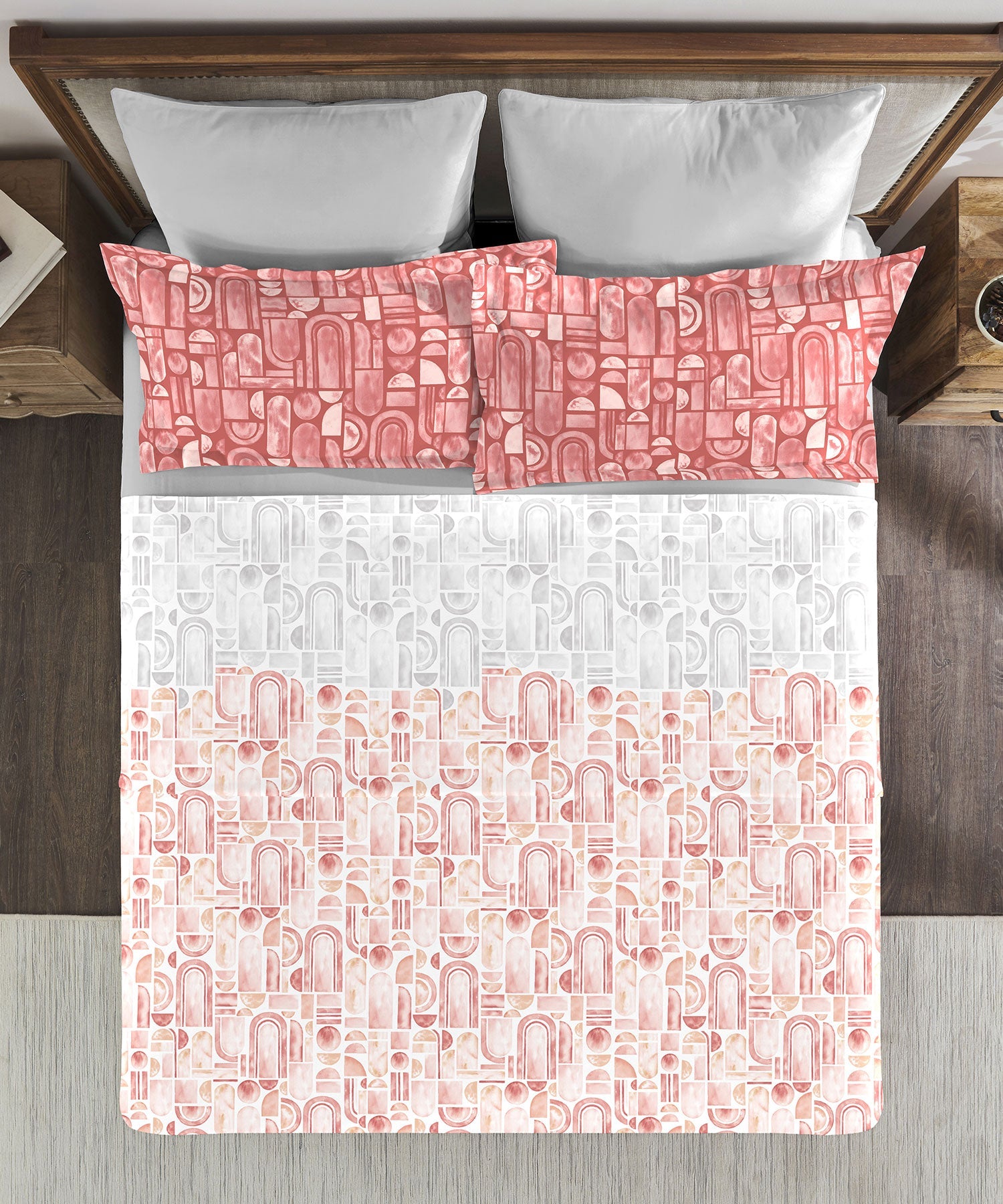 Classic King Bedsheet Set, Coraline Peach|200 TC Cotton| 2 Pillow Covers
