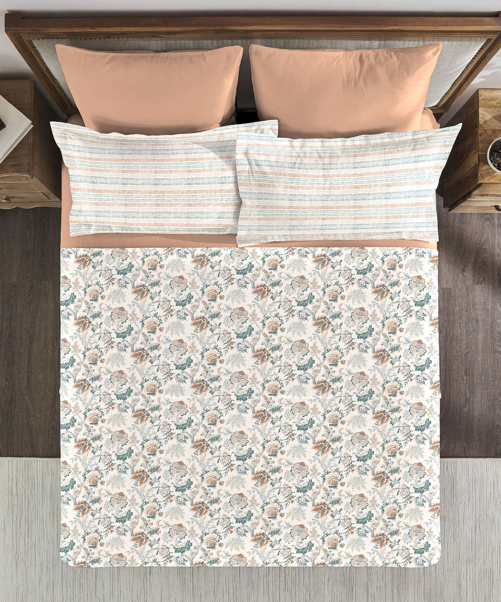 Classic King Bedsheet Set, Anther Terracotta|200 TC Cotton| 2 Pillow Covers