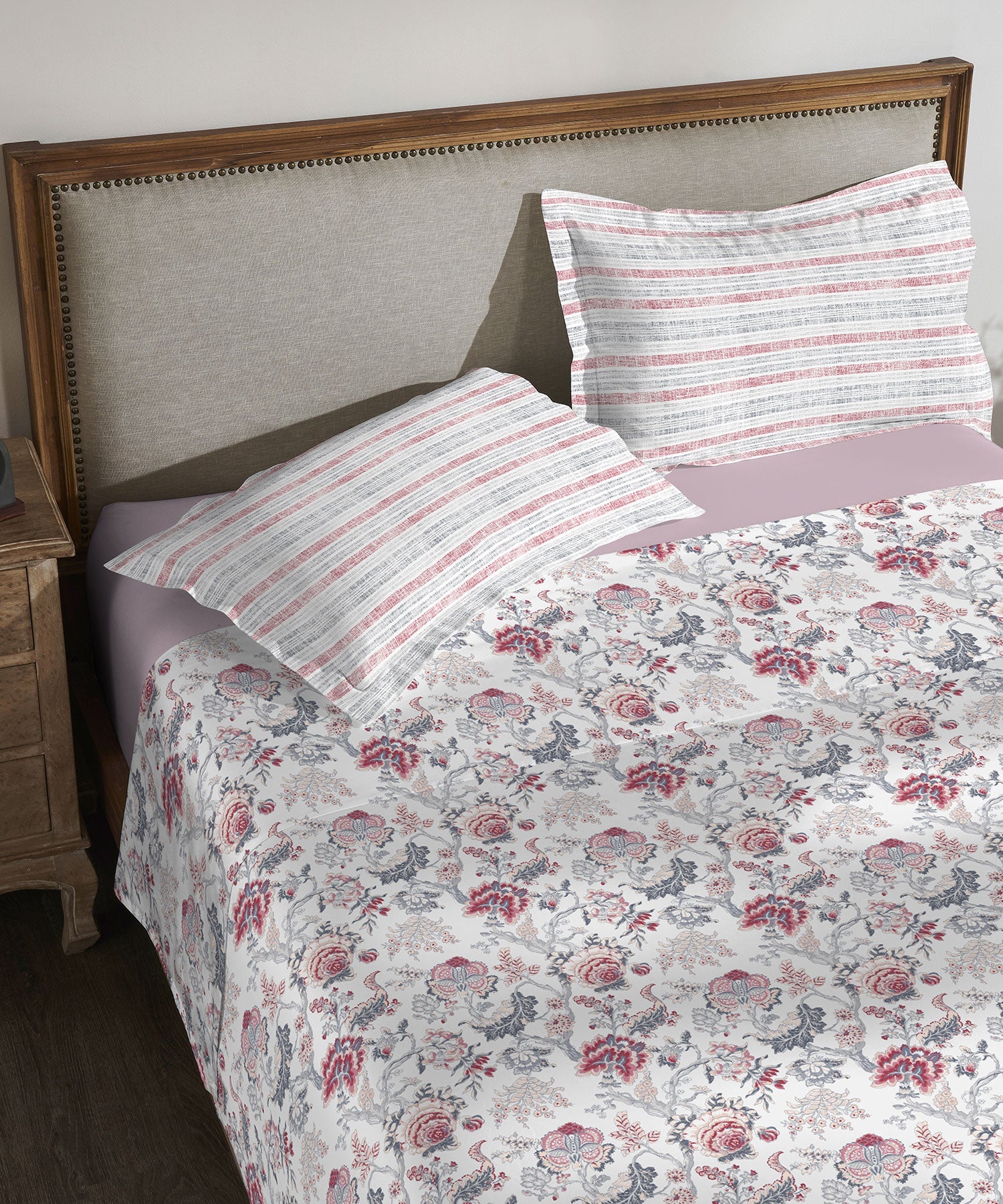 Classic King Bedsheet Set, Anther Pink|200 TC Cotton| 2 Pillow Covers