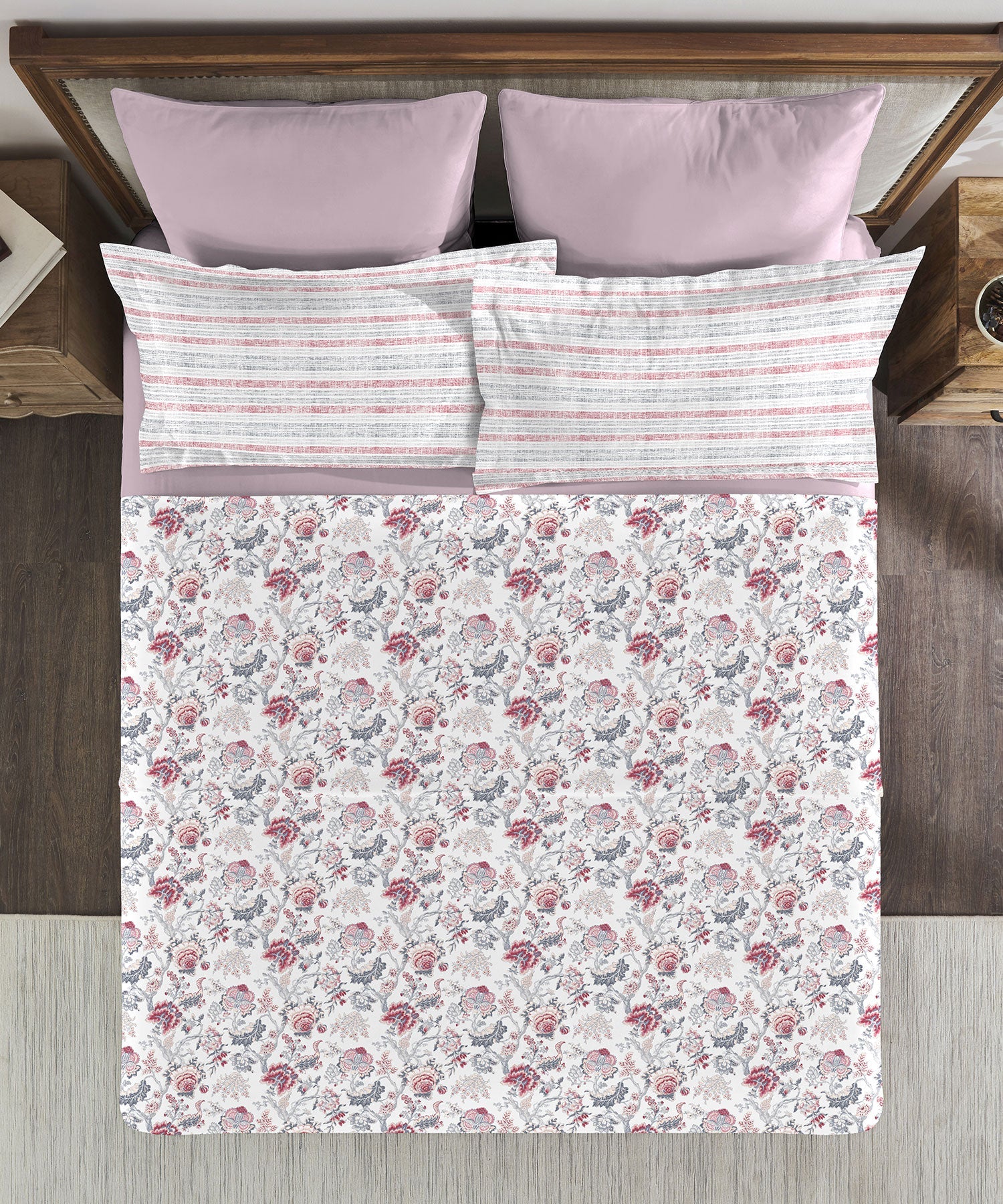 Classic King Bedsheet Set, Anther Pink|200 TC Cotton| 2 Pillow Covers