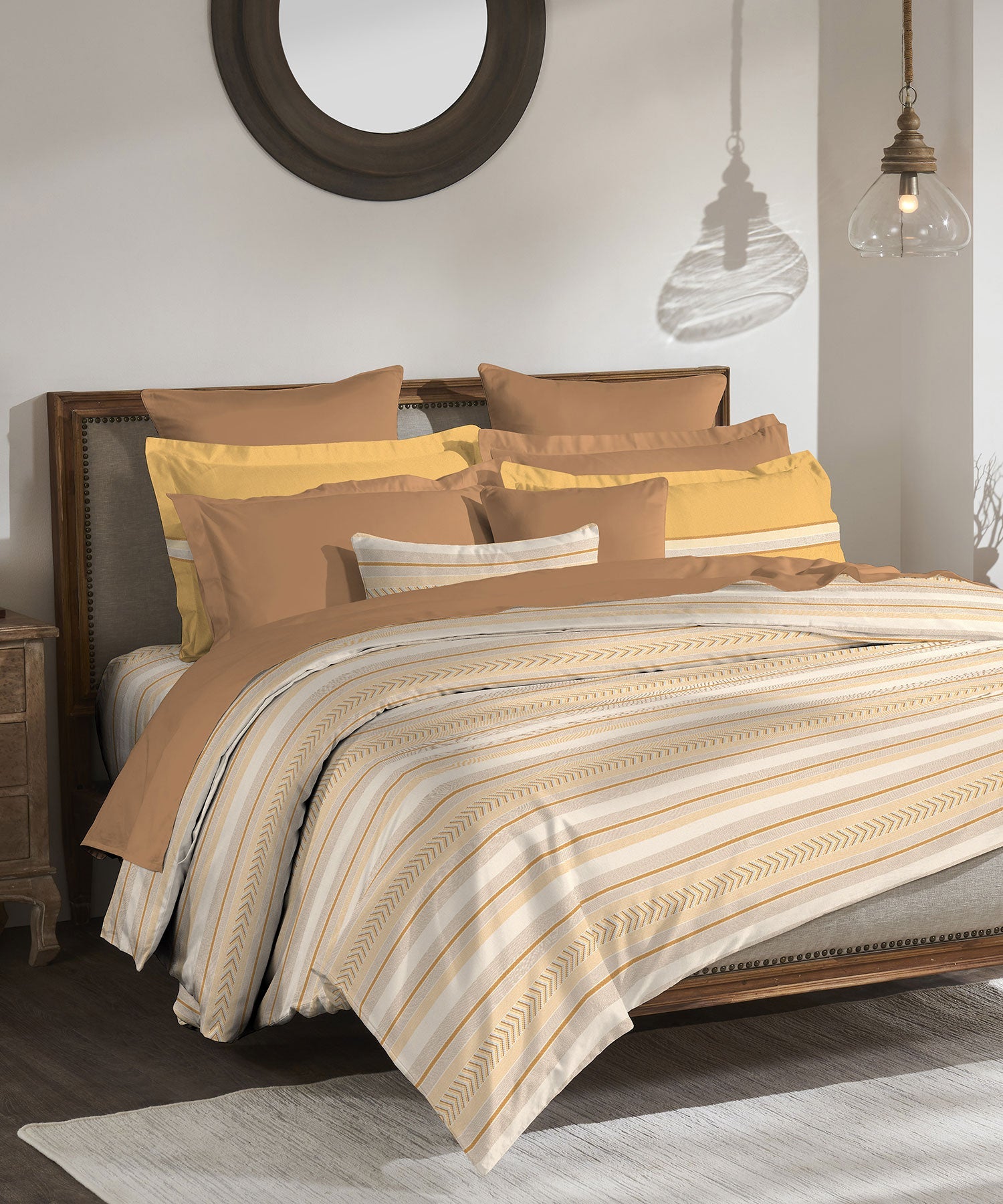 Classic King Bedsheet Set, Jane Ochre|200 TC Cotton| 2 Pillow Covers