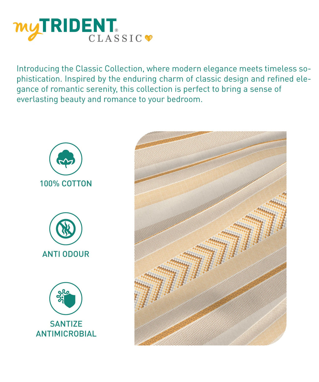 Classic King Bedsheet Set, Jane Ochre|200 TC Cotton| 2 Pillow Covers