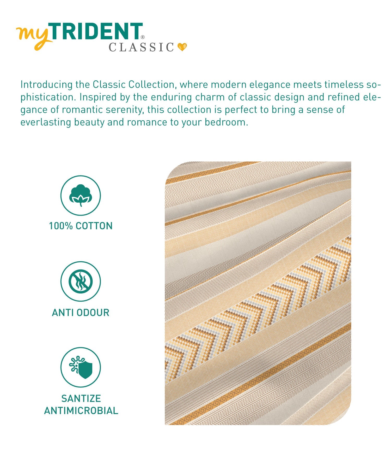 Classic King Bedsheet Set, Jane Ochre|200 TC Cotton| 2 Pillow Covers