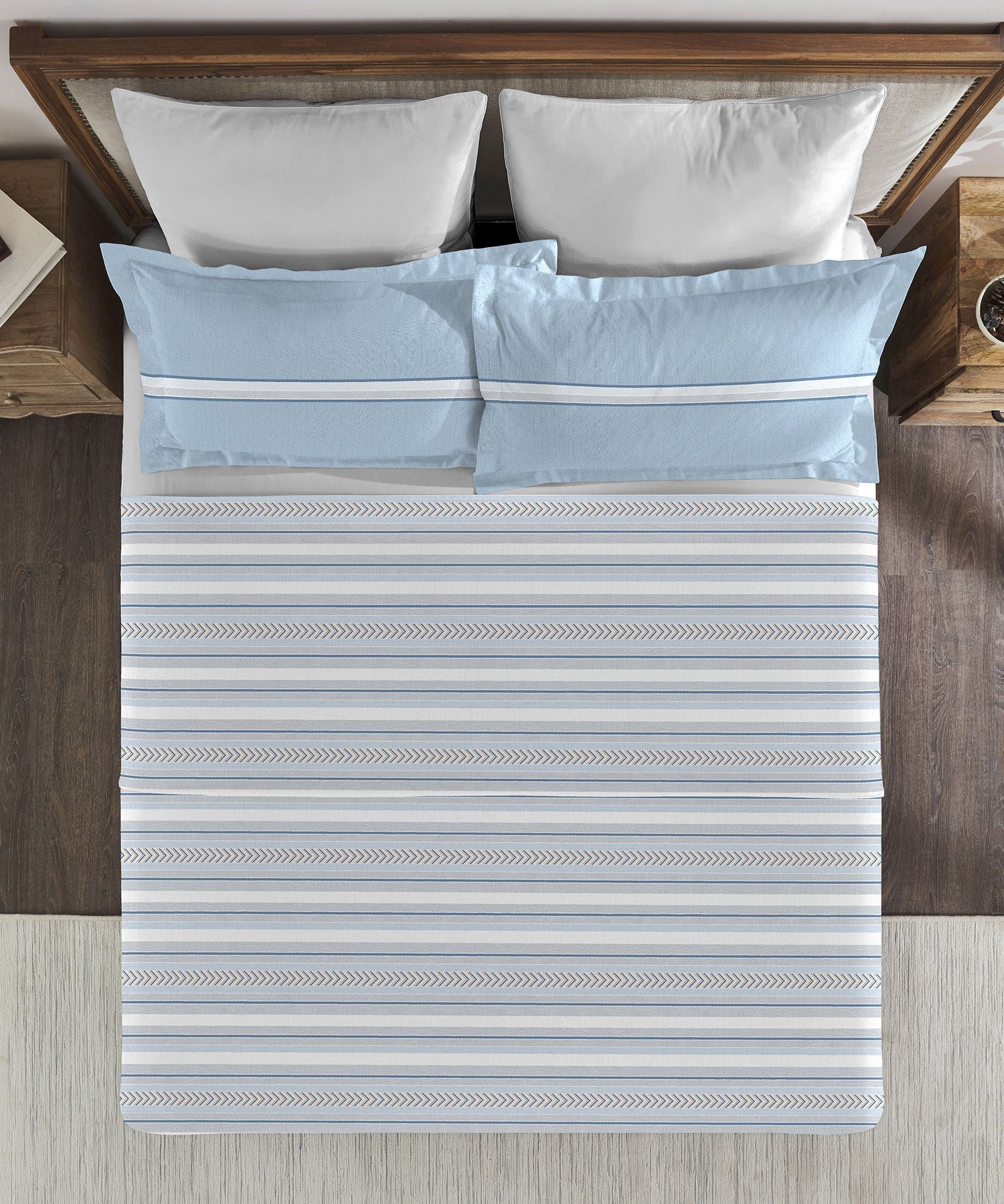 Classic King Bedsheet Set, Jane Stone Blue|200 TC Cotton|2 Pillow Covers
