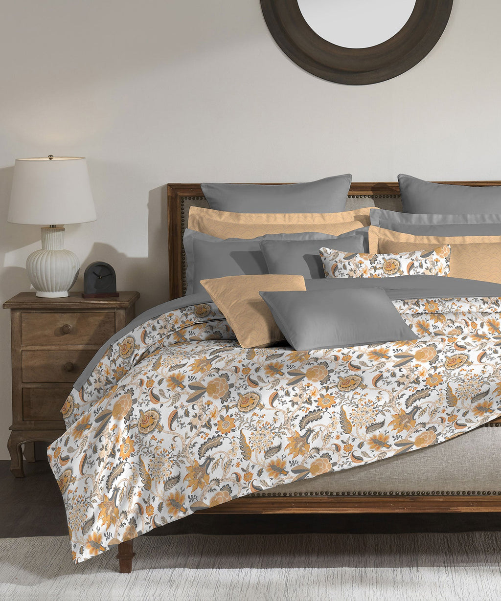 Classic King Bedsheet Set, Fiona Orange|200 TC Cotton| 2 Pillow Covers