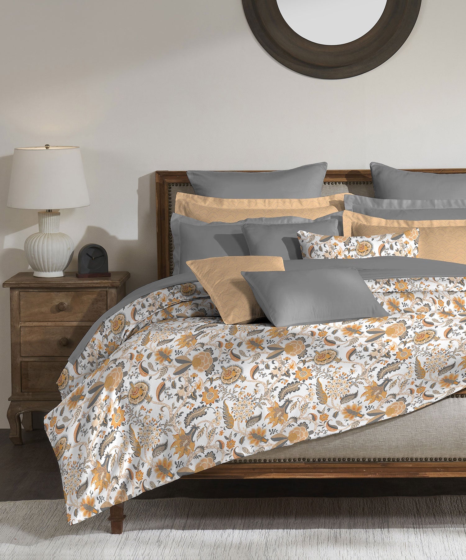 Classic King Bedsheet Set, Fiona Orange|200 TC Cotton| 2 Pillow Covers