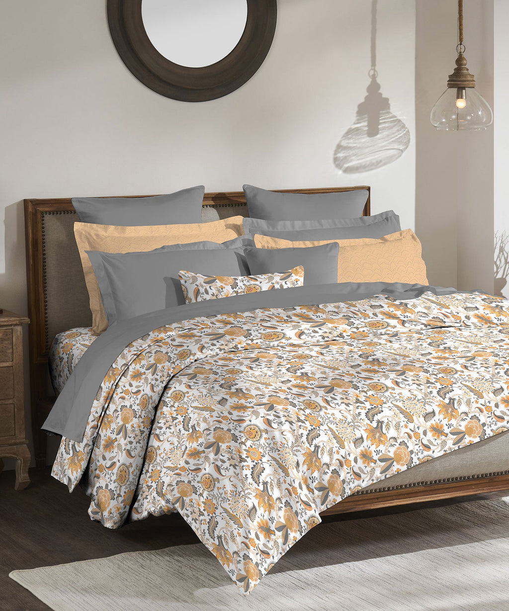 Classic King Bedsheet Set, Fiona Orange|200 TC Cotton| 2 Pillow Covers