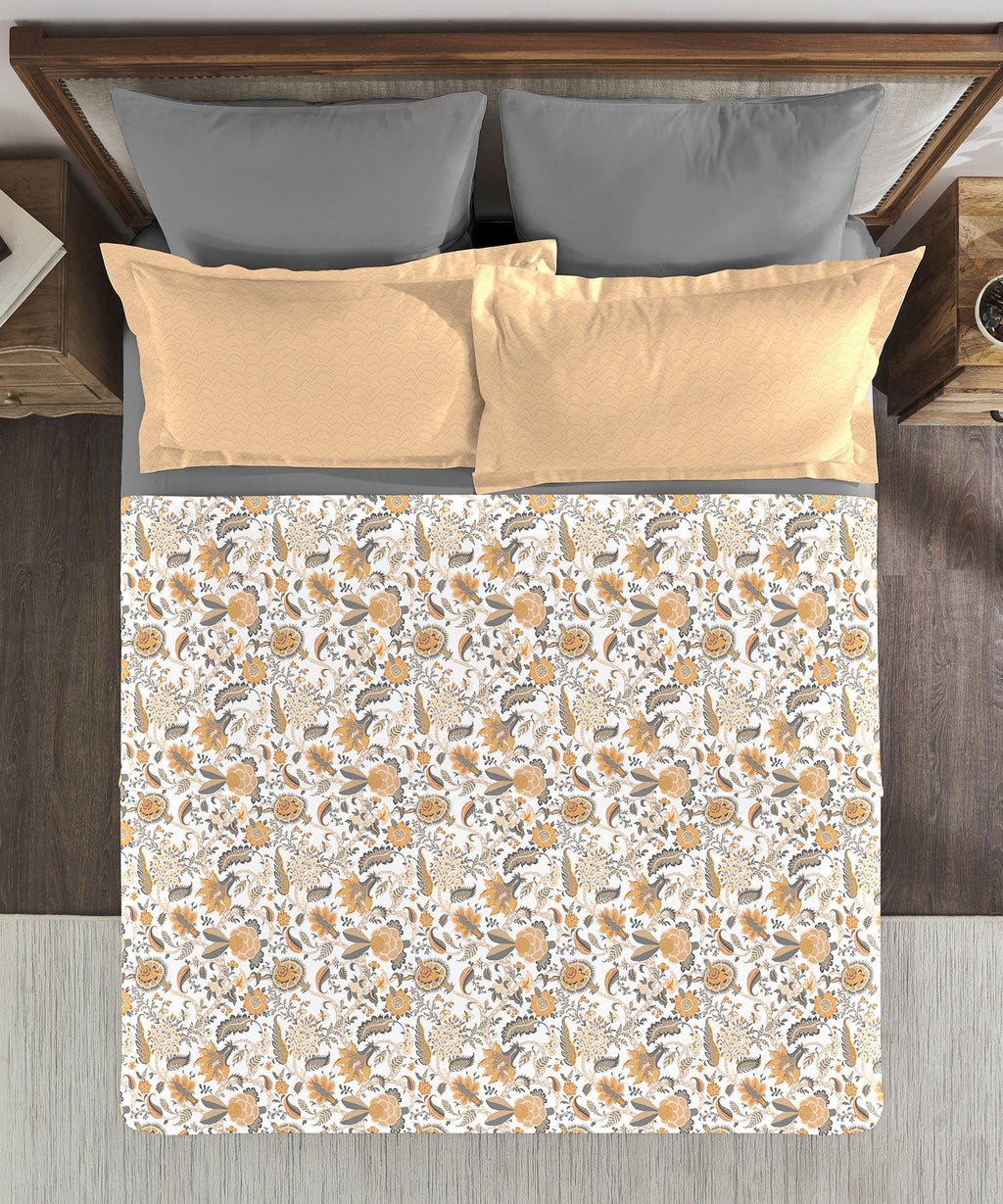 Classic King Bedsheet Set, Fiona Orange|200 TC Cotton| 2 Pillow Covers