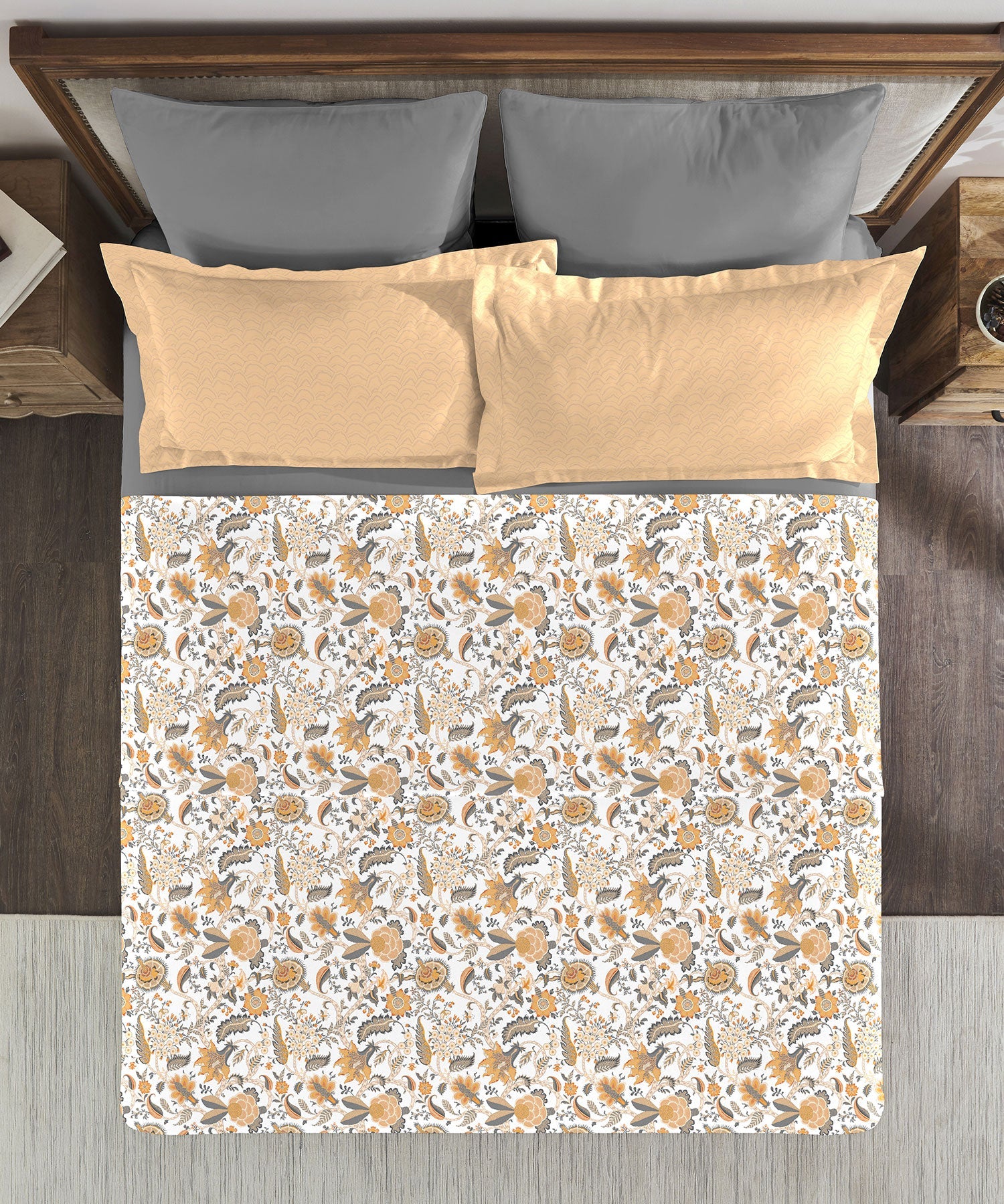 Classic King Bedsheet Set, Fiona Orange|200 TC Cotton| 2 Pillow Covers