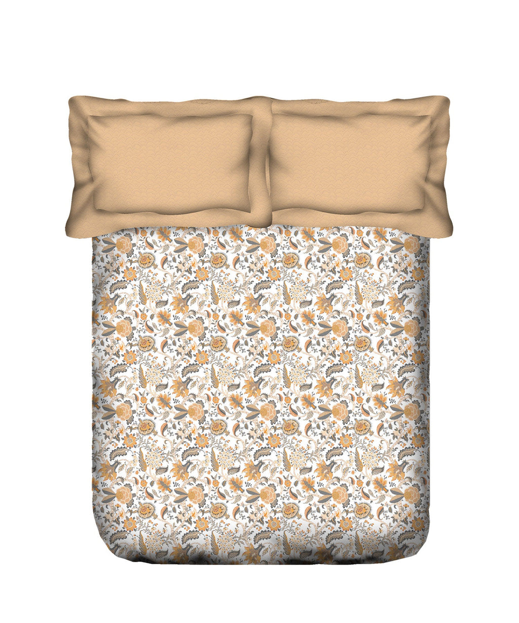 Classic King Bedsheet Set, Fiona Orange|200 TC Cotton| 2 Pillow Covers