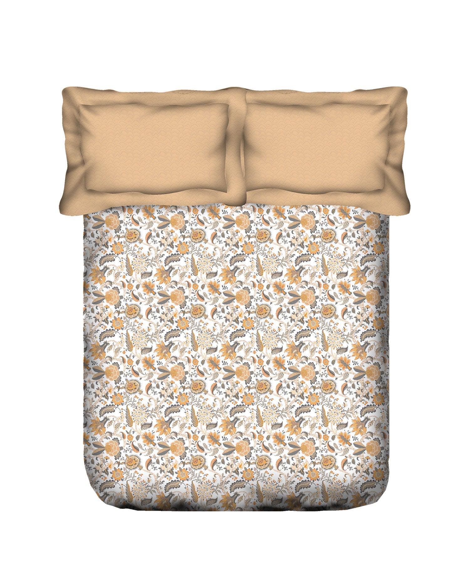 Classic King Bedsheet Set, Fiona Orange|200 TC Cotton| 2 Pillow Covers