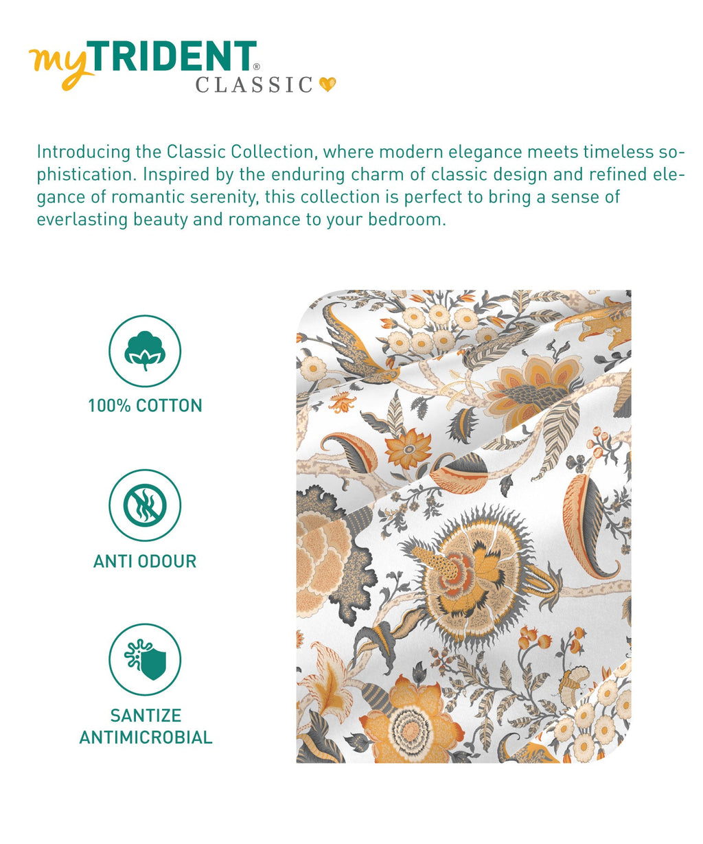 Classic King Bedsheet Set, Fiona Orange|200 TC Cotton| 2 Pillow Covers