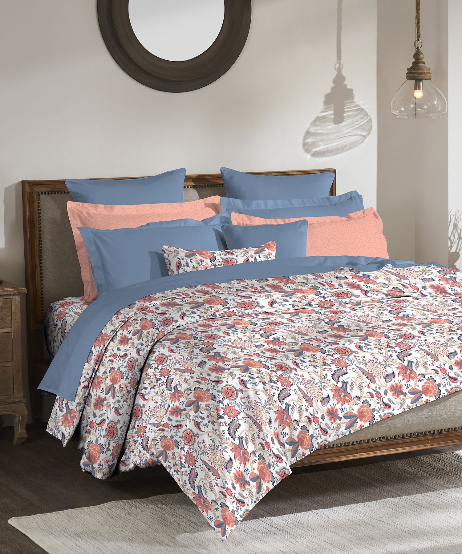 Classic King Bedsheet Set, Fiona Peach|200 TC Cotton| 2 Pillow Covers