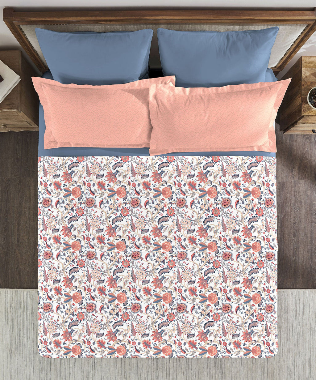 Classic King Bedsheet Set, Fiona Peach|200 TC Cotton| 2 Pillow Covers