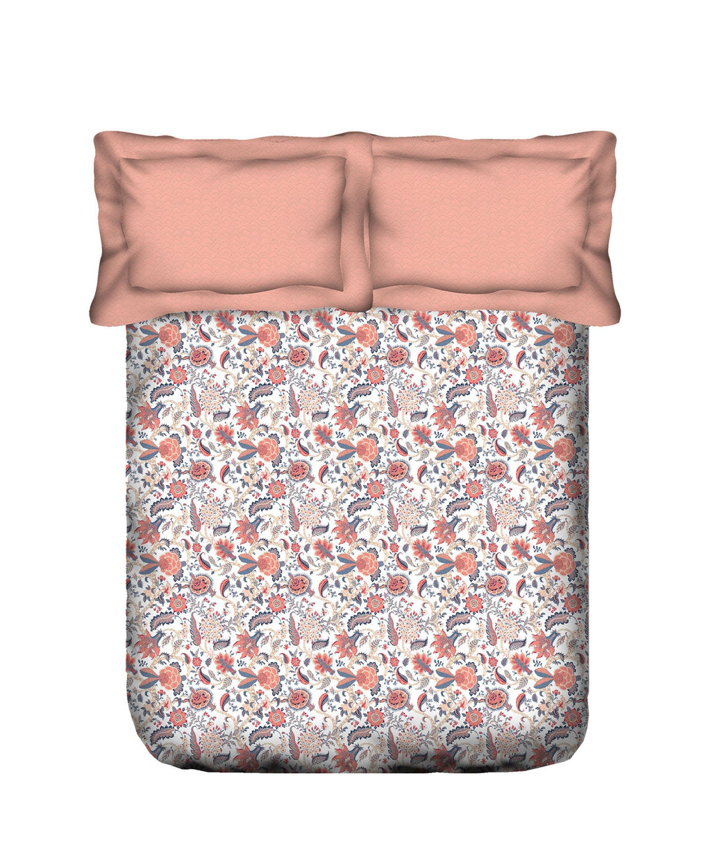 Classic King Bedsheet Set, Fiona Peach|200 TC Cotton| 2 Pillow Covers