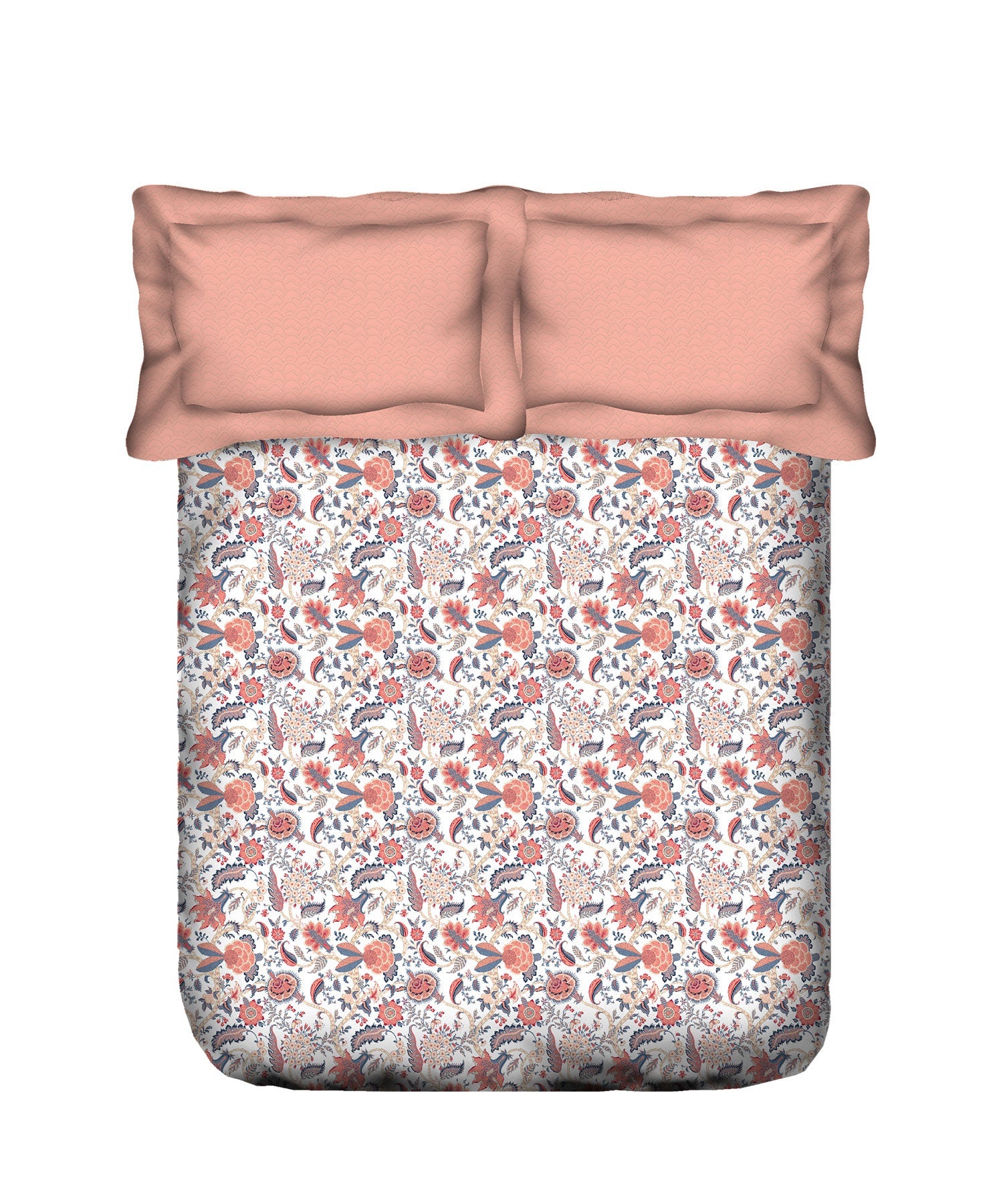 Classic King Bedsheet Set, Fiona Peach|200 TC Cotton| 2 Pillow Covers