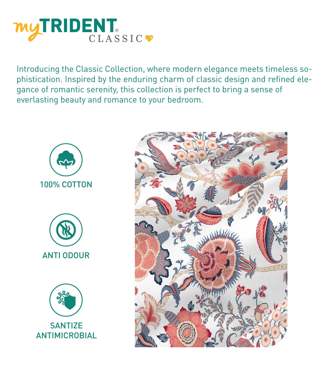 Classic King Bedsheet Set, Fiona Peach|200 TC Cotton| 2 Pillow Covers