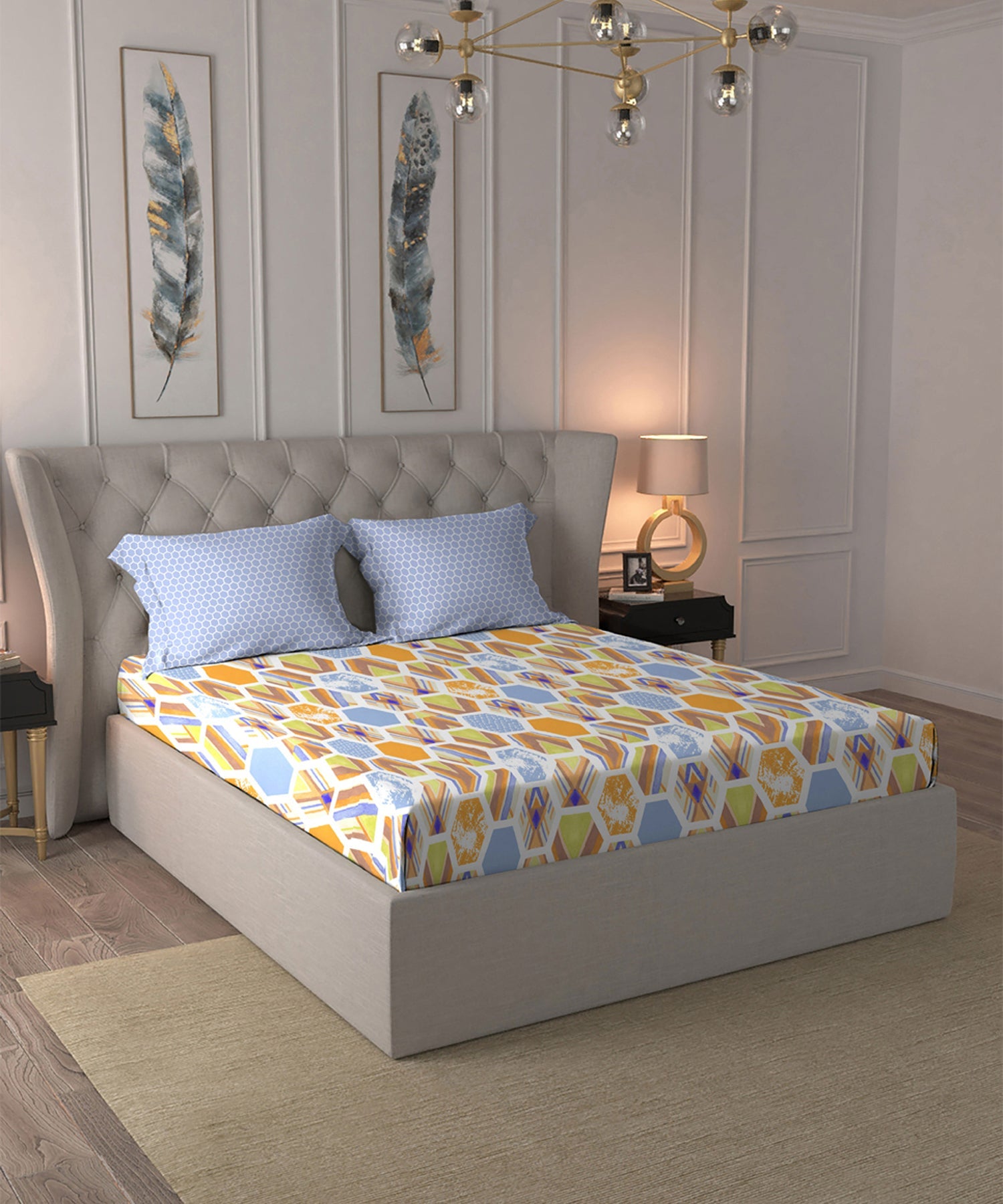 Dusk & Dawn Queen Bedsheet Set, Charisma Orange| 144 TC Cotton|2 Pillow Covers