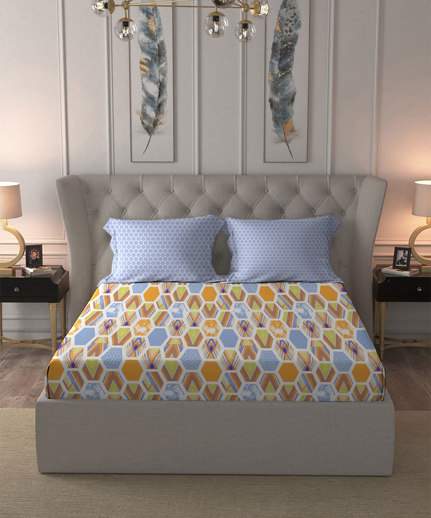 Dusk & Dawn Queen Bedsheet Set, Charisma Orange| 144 TC Cotton|2 Pillow Covers
