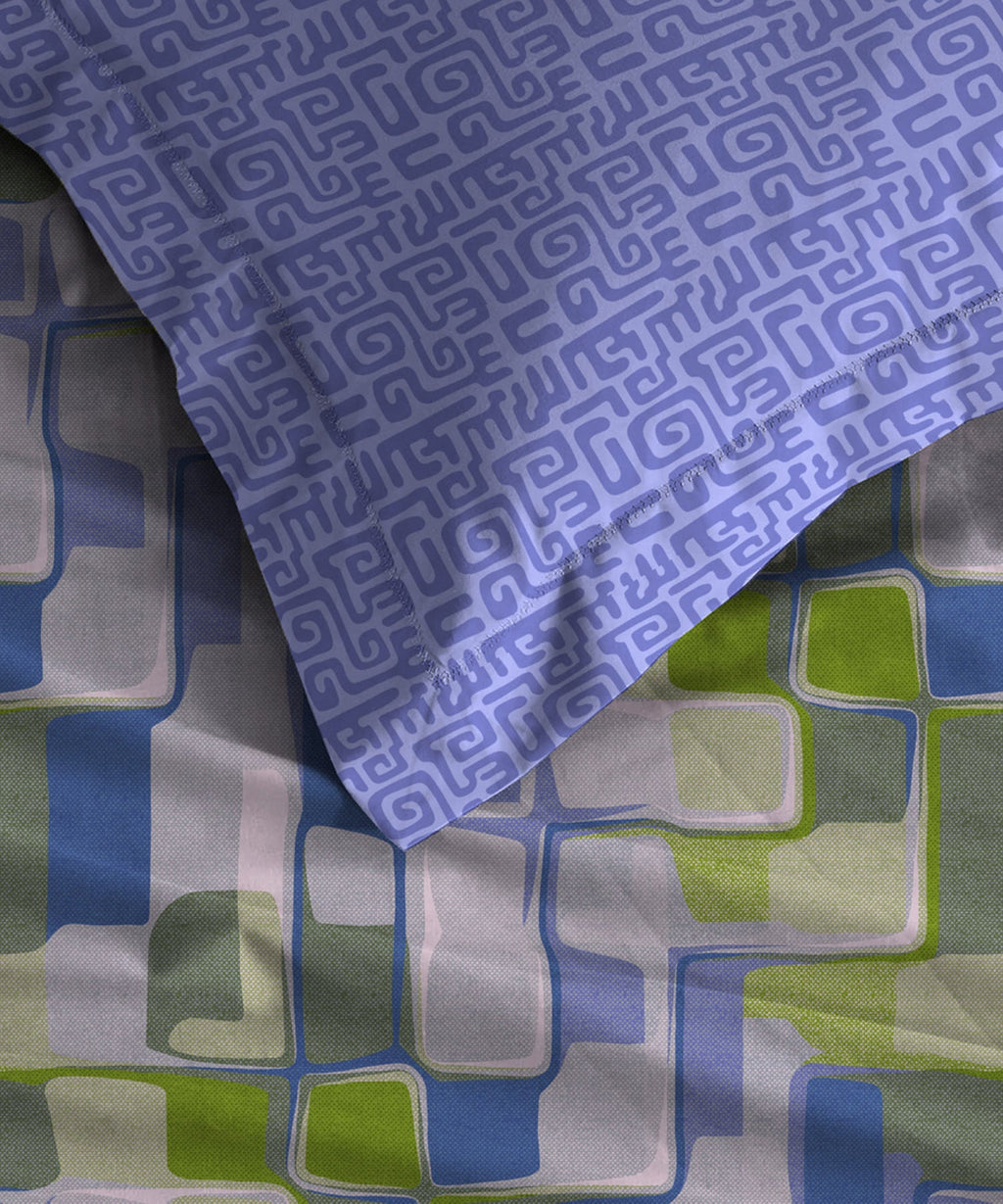 Dusk & Dawn Queen Bedsheet Set, Hopscotch Blue| 144 TC Cotton|2 Pillow Covers