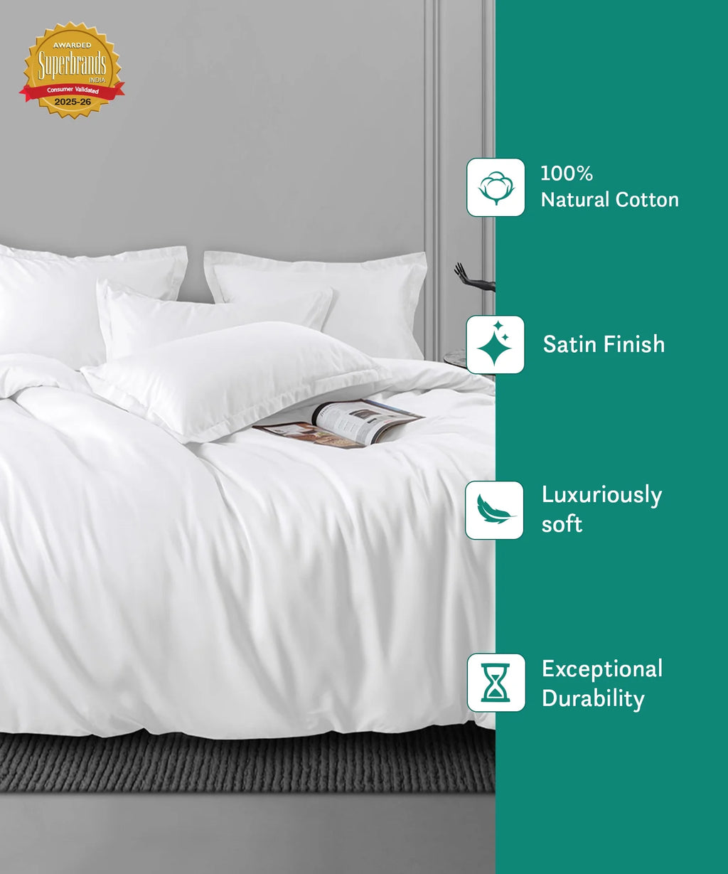 Nectarsoft King Solid Bedsheet Set, White| 600 TC Cotton| 4 Pillow Covers