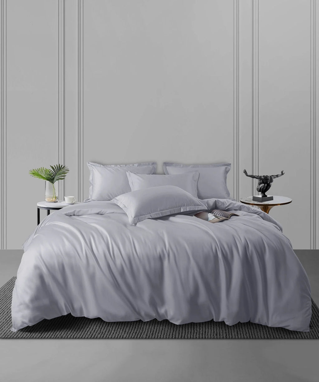 Nectarsoft King Solid Bedsheet Set, Light Grey| 600 TC Cotton| 4 Pillow Covers