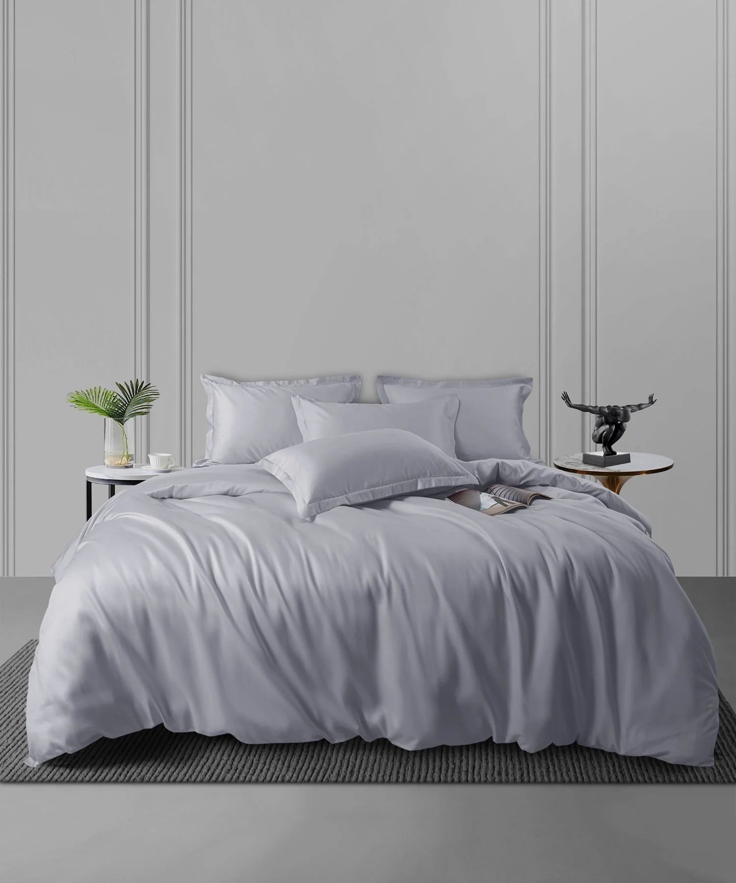 Nectarsoft King Solid Bedsheet Set, Light Grey| 600 TC Cotton| 4 Pillow Covers