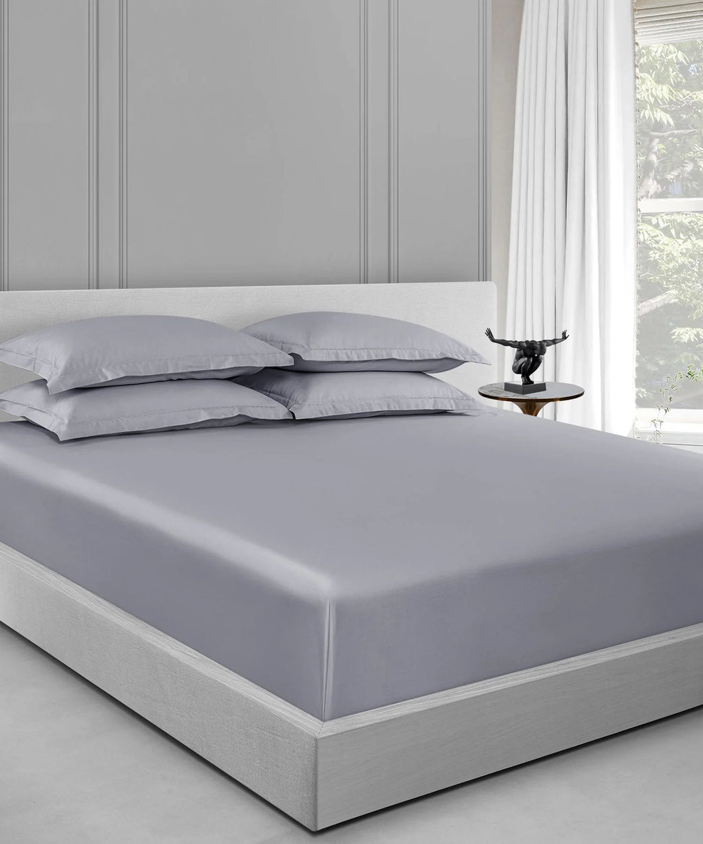 Nectarsoft King Solid Bedsheet Set, Light Grey| 600 TC Cotton| 4 Pillow Covers