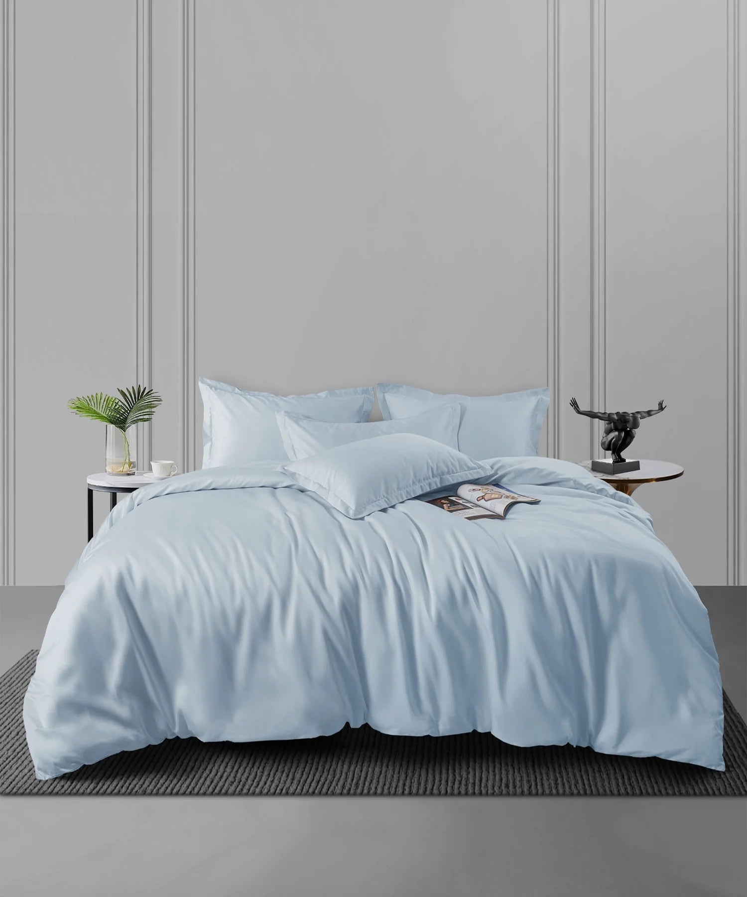 Nectarsoft King Solid Bedsheet Set, Light Blue| 600 TC Cotton| 4 Pillow Covers