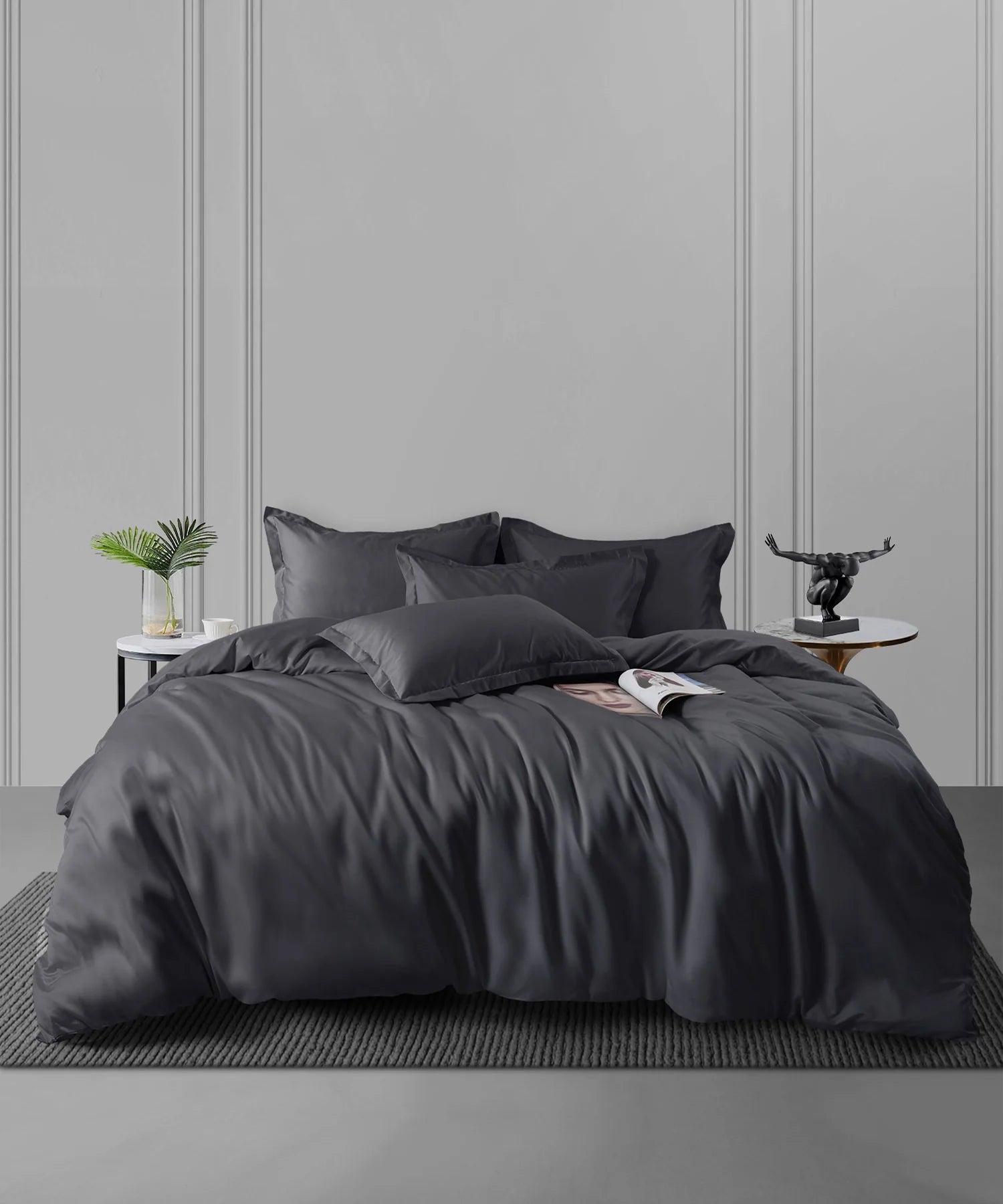 Nectarsoft King Solid Bedsheet Set, Dark Blue| 600 TC Cotton| 4 Pillow Covers