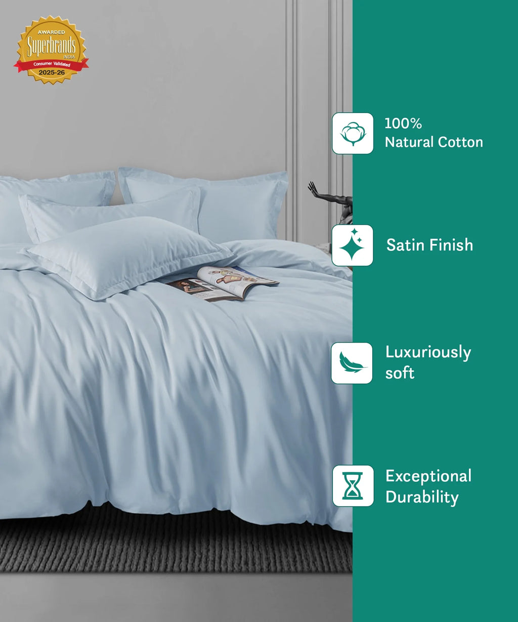 Nectarsoft King Solid Bedsheet Set, Light Blue| 600 TC Cotton| 4 Pillow Covers