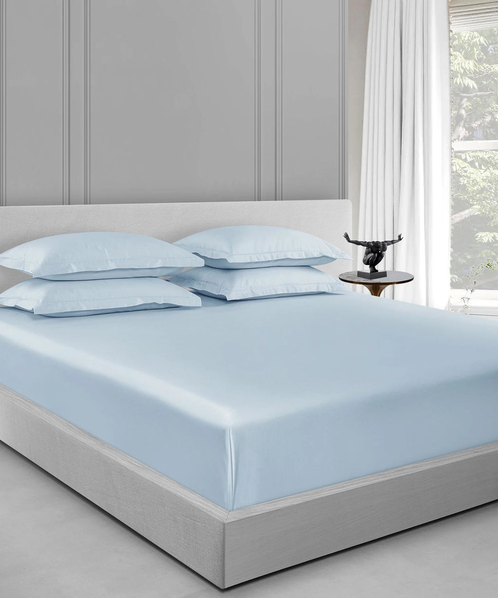 Nectarsoft King Solid Bedsheet Set, Light Blue| 600 TC Cotton| 4 Pillow Covers