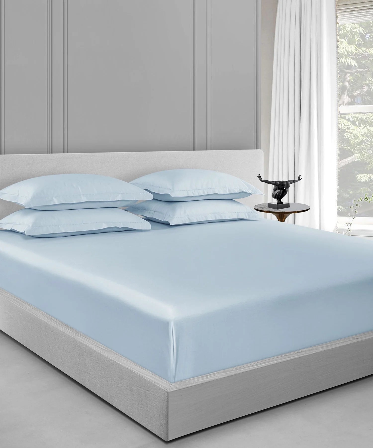 Nectarsoft King Solid Bedsheet Set, Light Blue| 600 TC Cotton| 4 Pillow Covers