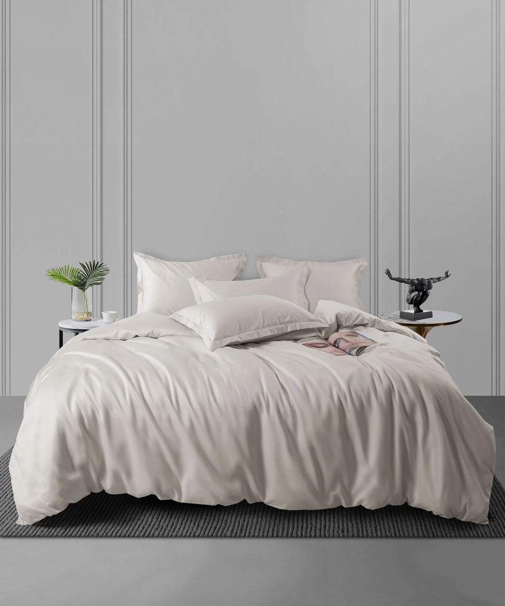 Nectarsoft King Solid Bedsheet Set, Ivory| 600 TC Cotton| 4 Pillow Covers