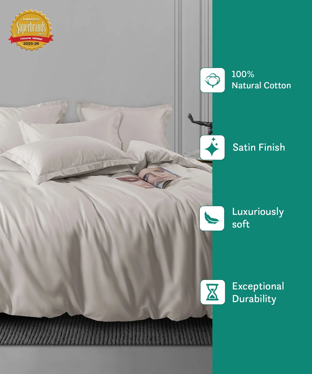 Nectarsoft King Solid Bedsheet Set, Ivory| 600 TC Cotton| 4 Pillow Covers