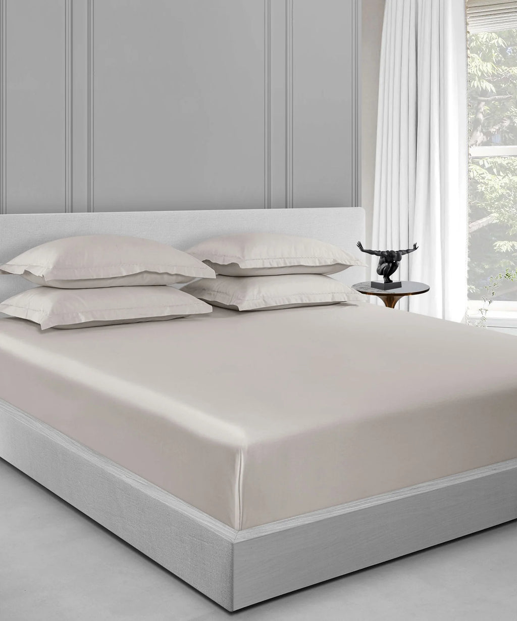 Nectarsoft King Solid Bedsheet Set, Ivory| 600 TC Cotton| 4 Pillow Covers