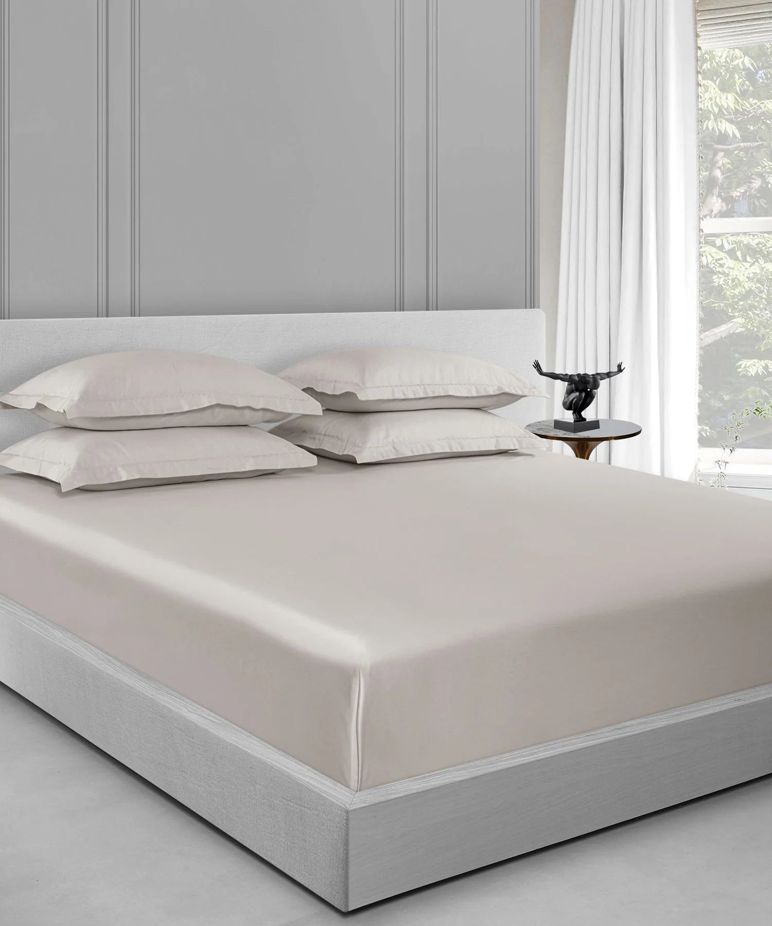 Nectarsoft King Solid Bedsheet Set, Ivory| 600 TC Cotton| 4 Pillow Covers