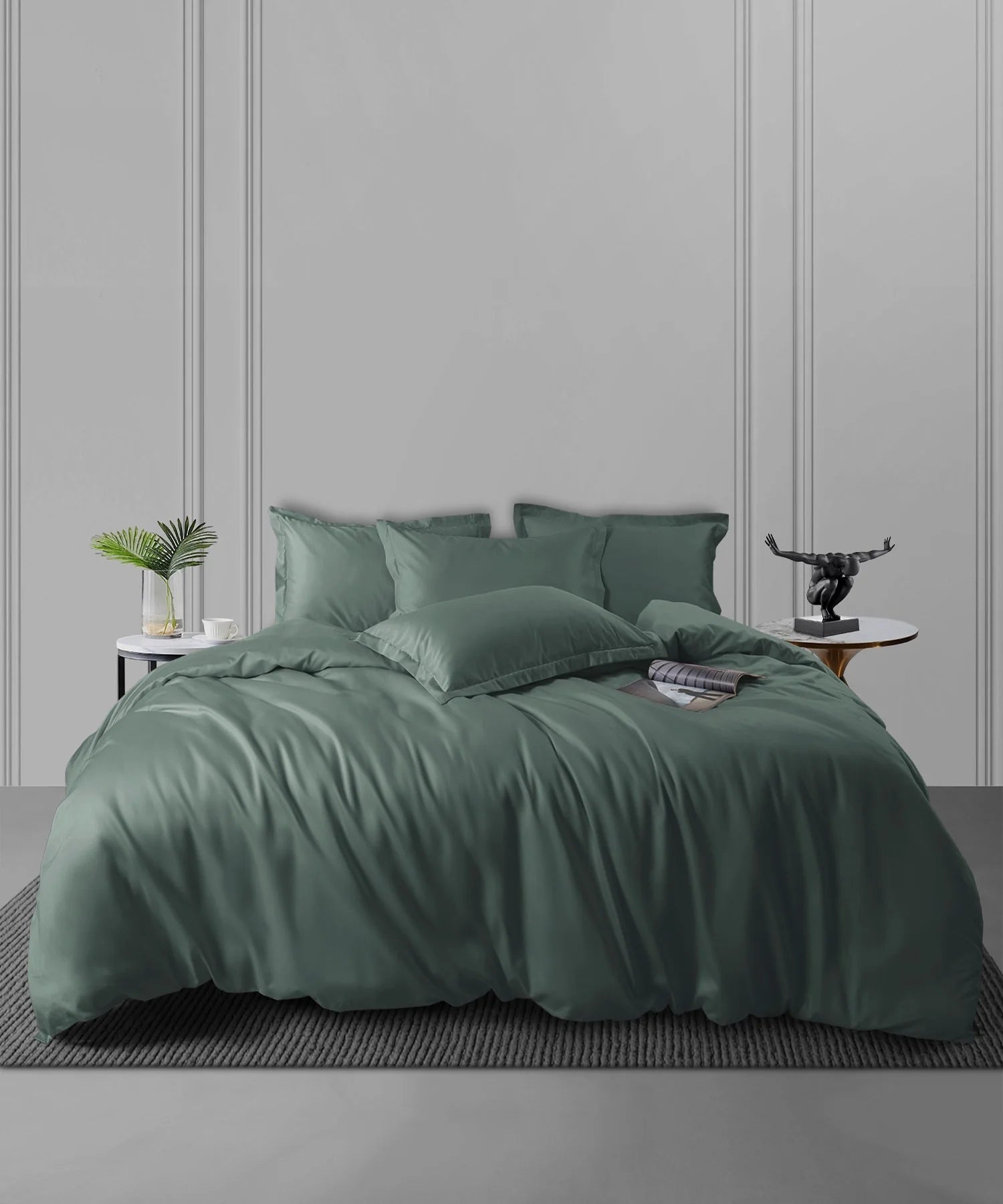 Nectarsoft King Solid Bedsheet Set, Green| 600 TC Cotton| 4 Pillow Covers