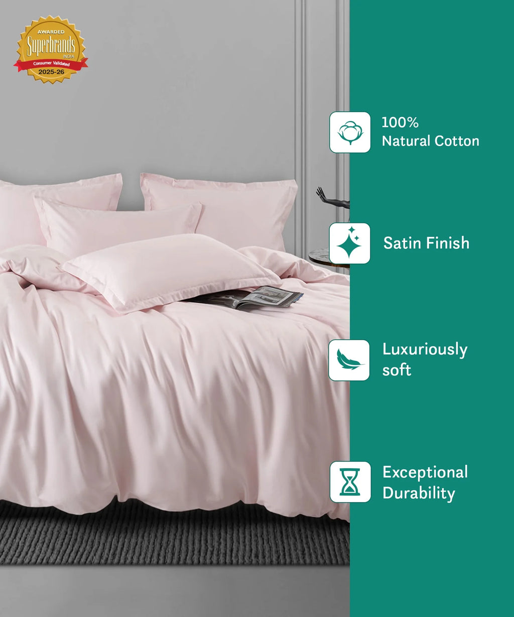 Nectarsoft King Solid Bedsheet Set, Pink| 600 TC Cotton| 4 Pillow Covers