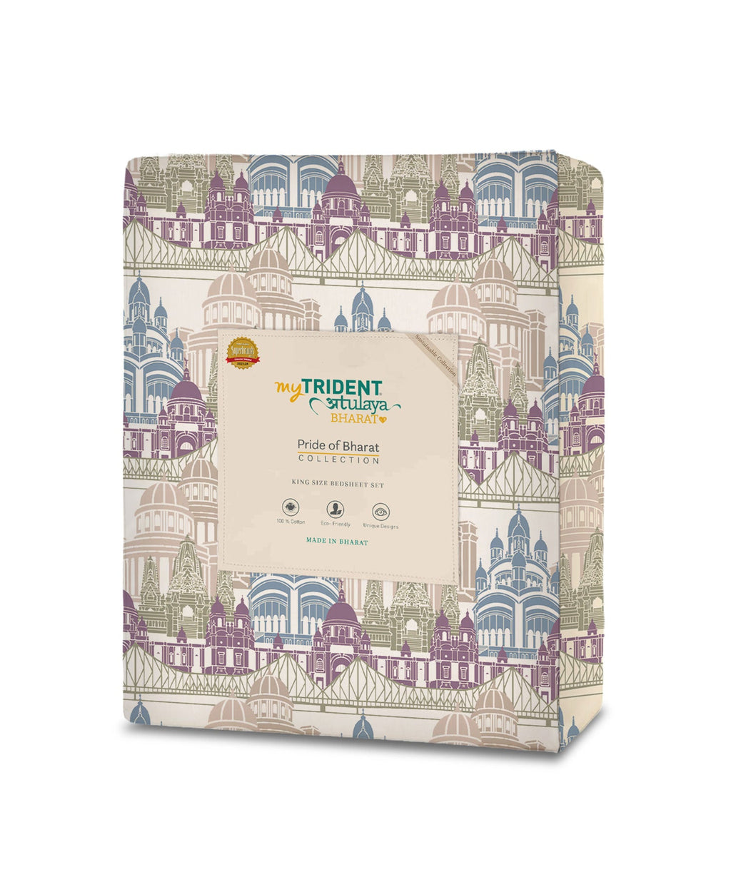 Atulaya Bharat King Bedsheet Set, Amar Shohar|144 TC Cotton|2 Pillow Covers