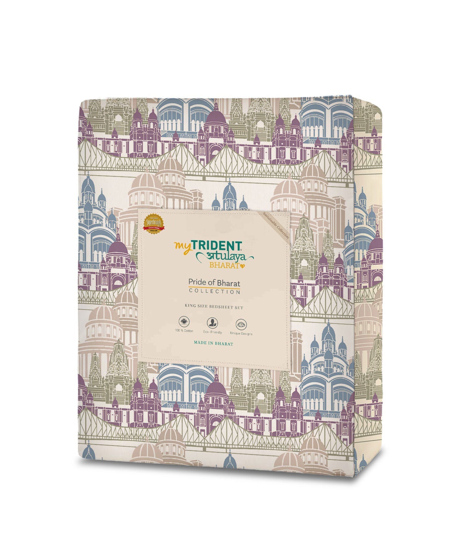 Atulaya Bharat King Bedsheet Set, Amar Shohar|144 TC Cotton|2 Pillow Covers