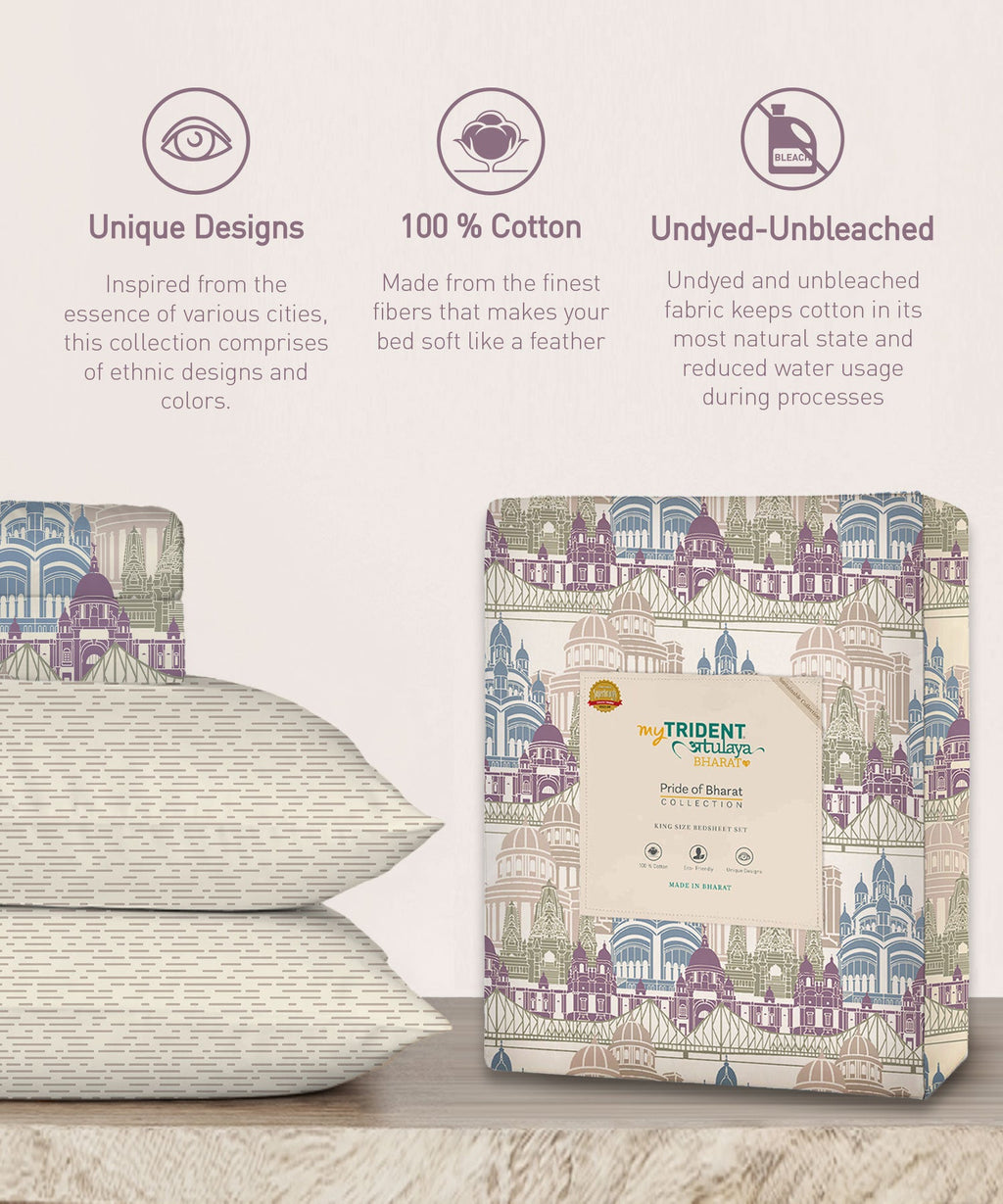 Atulaya Bharat King Bedsheet Set, Amar Shohar|144 TC Cotton|2 Pillow Covers