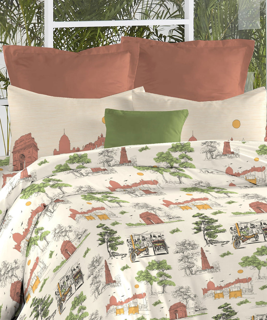 Atulaya Bharat King Bedsheet Set, Dilwalo Ki Dilli|144 TC Cotton|2 Pillow Covers