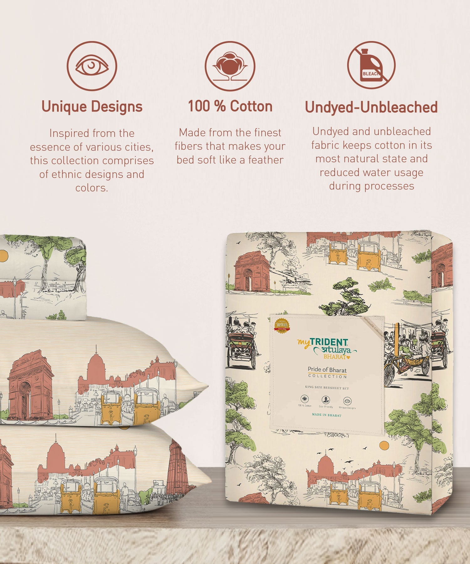 Atulaya Bharat King Bedsheet Set, Dilwalo Ki Dilli|144 TC Cotton|2 Pillow Covers