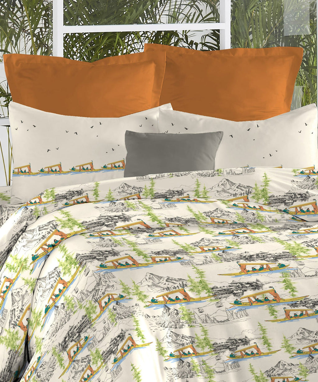 Atulaya Bharat King Bedsheet Set, Kashmir Ki Kali|144 TC Cotton|2 Pillow Covers