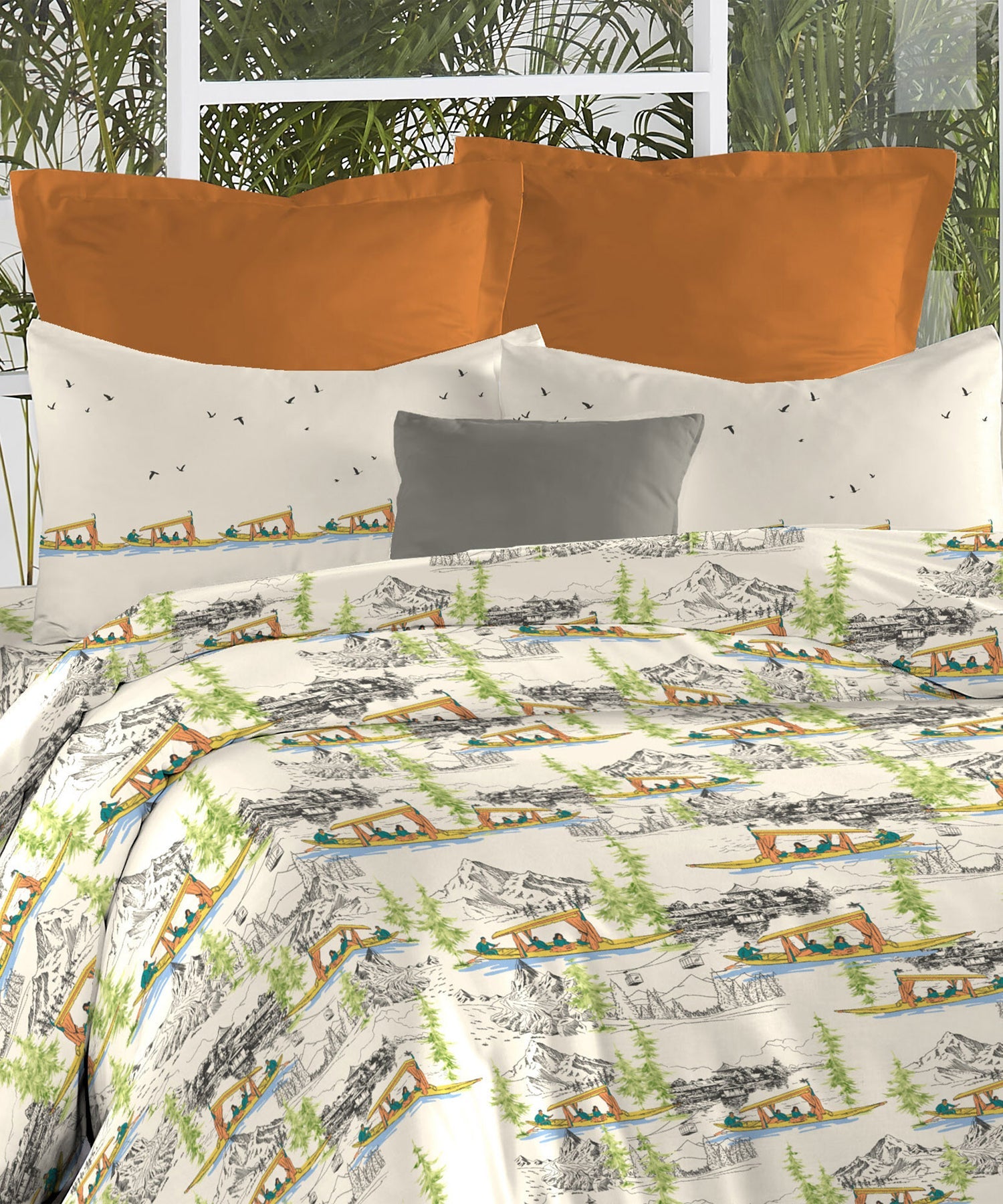 Atulaya Bharat King Bedsheet Set, Kashmir Ki Kali|144 TC Cotton|2 Pillow Covers