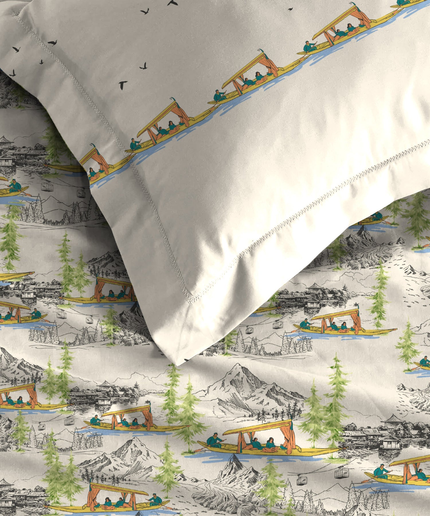 Atulaya Bharat King Bedsheet Set, Kashmir Ki Kali|144 TC Cotton|2 Pillow Covers